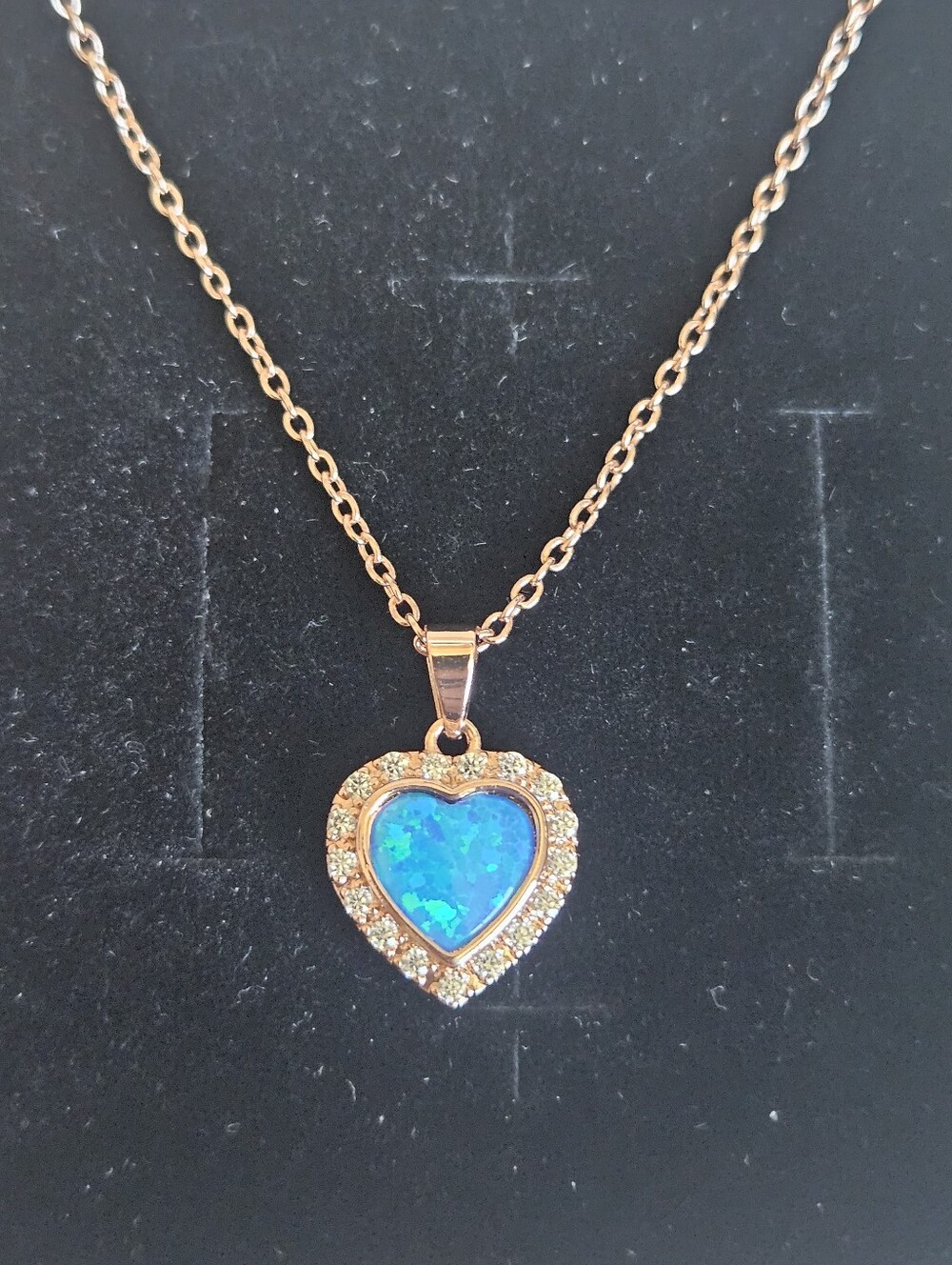 Rose Gold Plated Blue Heart with CZ Halo Pendant Necklace